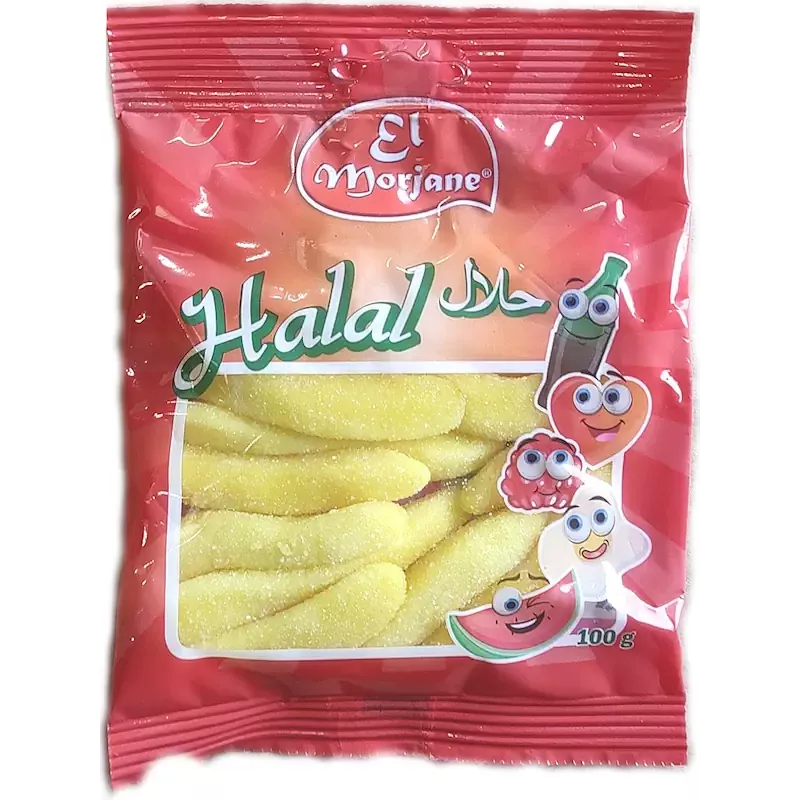 Bonbon halal bananes jaunes sucrées 100g