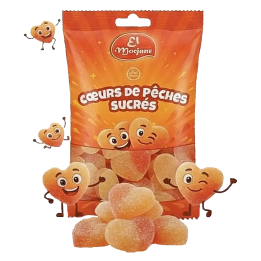 Sachet de bonbons halal en forme de coeurs au goût de pêche sucrée 80g