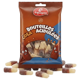 Sachet de bonbons halal en forme de bouteilles de cola acidulées 80g