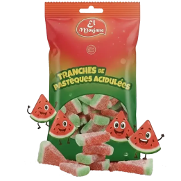Sachet de bonbons halal en forme de tranches de pastèques acidulées 80g