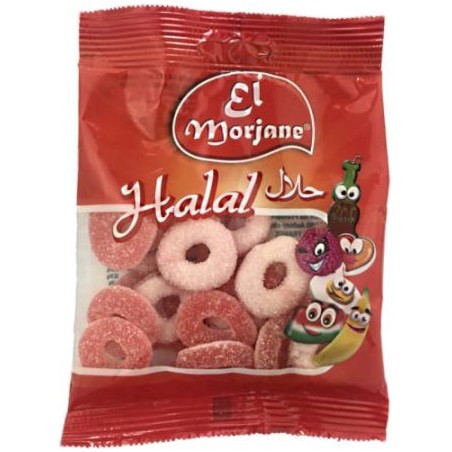 Halal candy sour strawberry rounds 100g