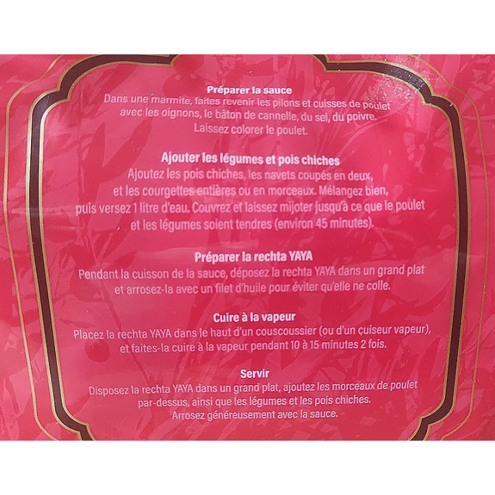 Sachet 500g de rechta algérienne traditionnelle artisanale dos2
