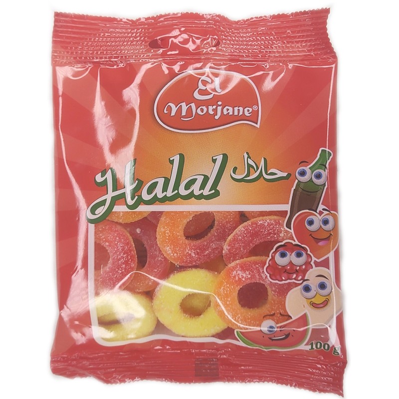 Halal sweets sour peach rounds 100g